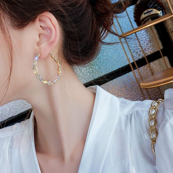 

hoop & huggie fashionable metallic rhinestone winding c-shaped female earrings, Golden;silver