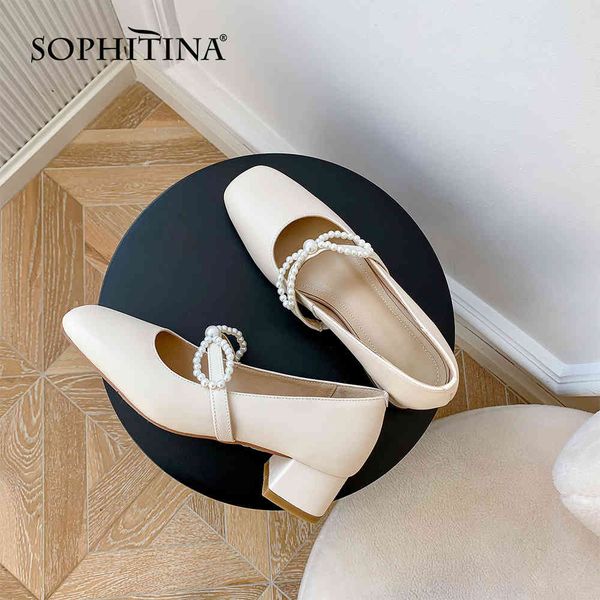 

sophitina sweet style women heels pumps shoes genuine leather basic shallow chunky dress style spring autumn pumps fo77 210513, Black