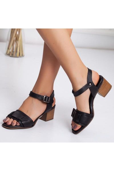 

sandals genuine leather high-heeled, Black