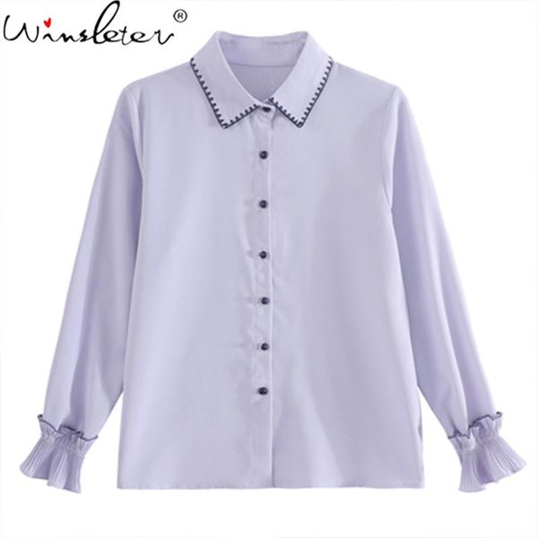 

women's blouses & shirts single-breasted woman chiffon 2021 autumn turn-down collar flare sleeve women fashion all match t07904k, White