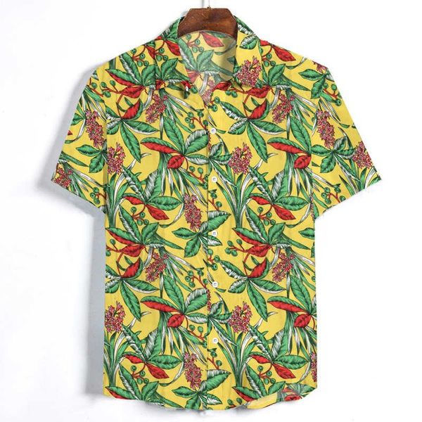 

men's casual shirts summer men short sleeve shirt fashion floral beach loose cotton designer, White;black