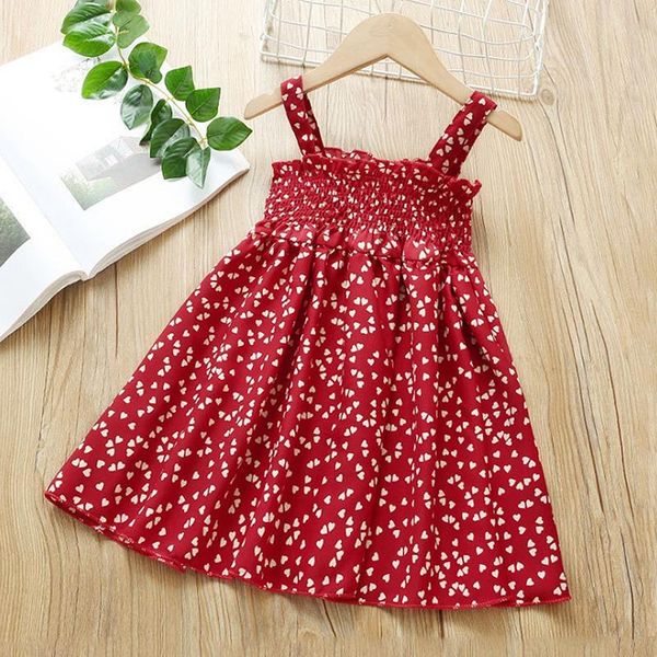 

girl's dresses baby girls fashion dress summer printed sweet heart with red flower princess suspenders, Red;yellow