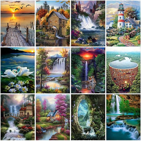 

diamond painting diy 5d sunset cross stitch scenery embroidery rhinestones full round drill mosaic manual art gift decor