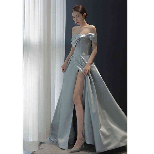 

luxury party evening dress evening 2021 french queen elegant split satin celebrity banquet evening, Black