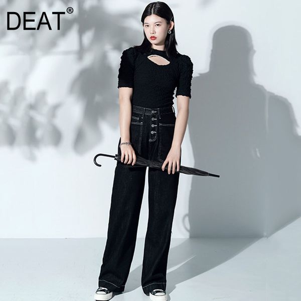 

high elastic waist trousers loose fit wide leg pants women black full fashion tide spring summer 7e0808 210421, Black;white