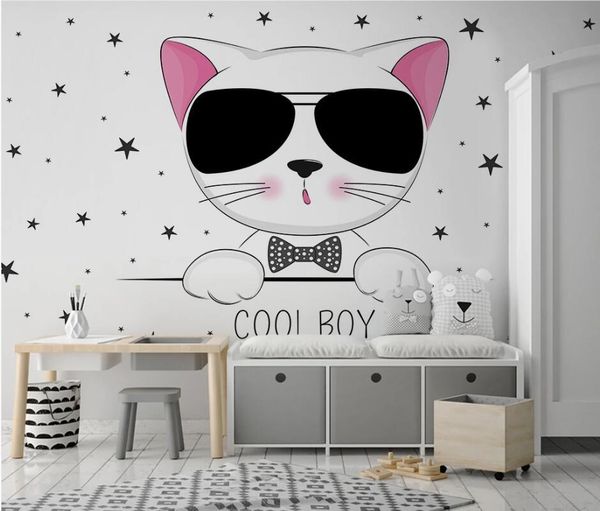 

wallpapers ainyoousem simple cartoon kitten floral background wall papier peint papel de parede wallpaper 3d stickers