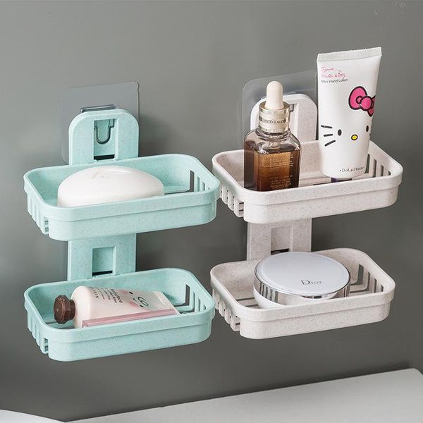

bathroom wall-mounted soap box creative double drain holder toilet handmade storage rack hooks & rails