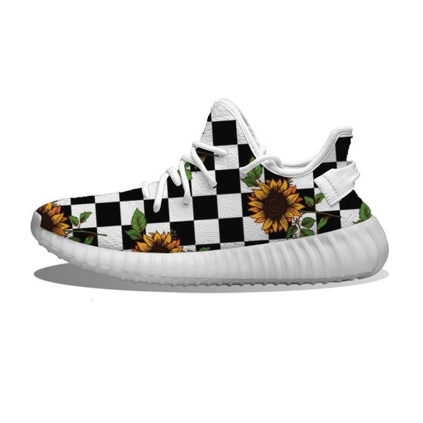 

diy custom sunflower in black white checkerboard running sho mh printed mens womens trainers outdoor sports sneakers