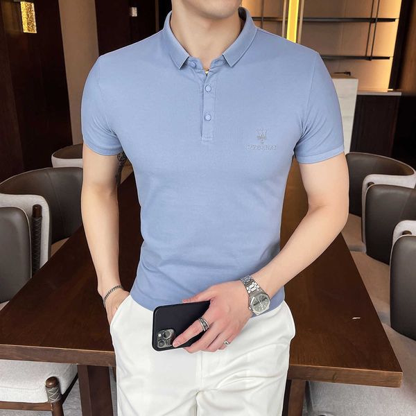 

solid colors polo shirts men short sleeve slim shirts korean business casual lapel street wear social office clothes 210527, White;black