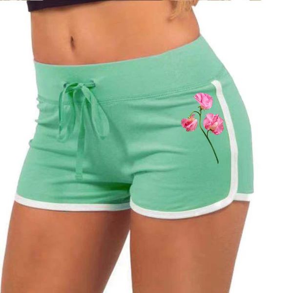 

women's shorts fashion women high waist elasticated leggings push up gym training tights pocket rose printing short., White;black