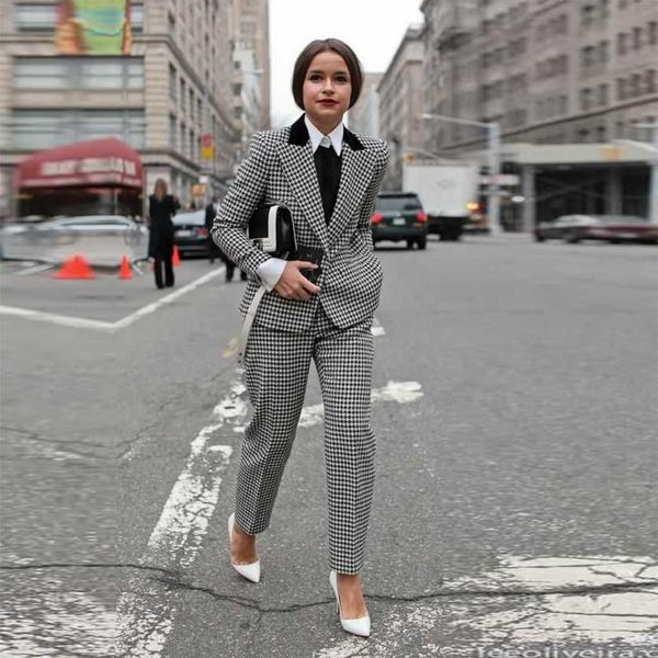 

classic spring houndstooth slim fit women suits for wedding mother of the bride ladies evening party tuxedos formal wear 2 pcs women's, White