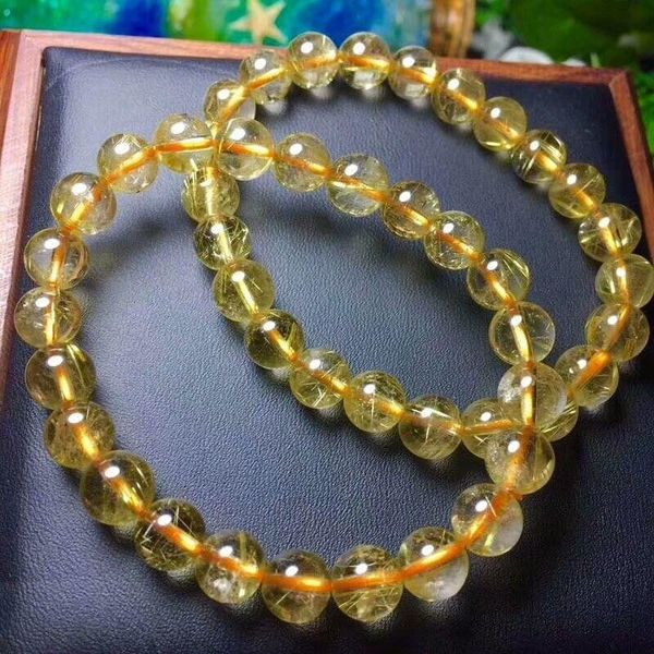 

natural crystal bracelet gold hair brazilian titanium beads 8.8-8mm beaded, strands, Black