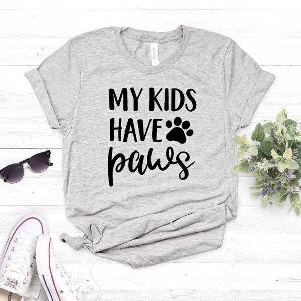 

my kids have paws women dog cat mom print cotton funny t shirt for lady girl tee hipster, White