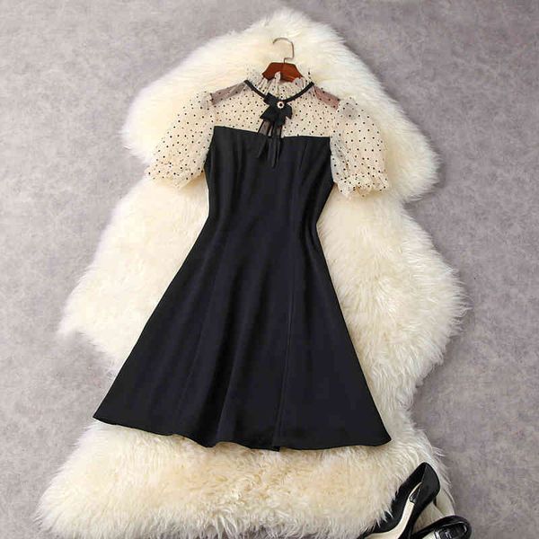 

dress high street fashion 2021 mesh perspective shredded gauze balls, Black;gray