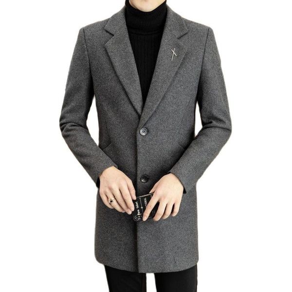 

men's wool & blends m-4xl coat autumn and winter fashion warm business casual slim urban blended simple, Black