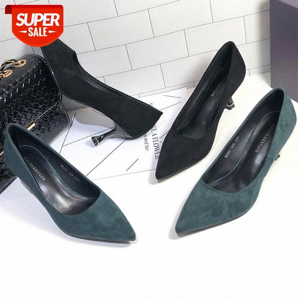 

high heels women's pointed toe stiletto mary jane shoes french suede pumps 6620-109 #x17u, Black