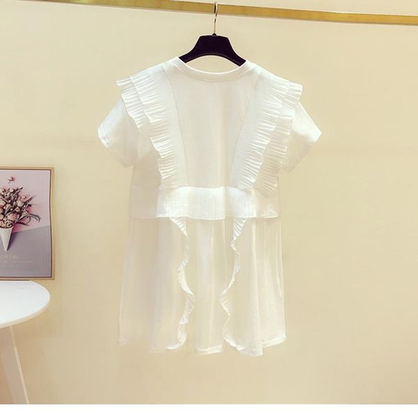 

women's t-shirt ruffle stitching women short-sleeved 2021 summer style one, White