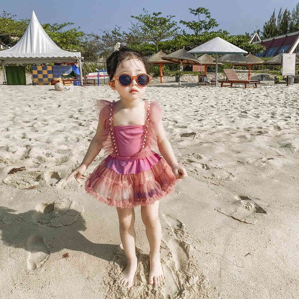 

bikini 2021 cute cartoon pink pearl baby quick dry girl swimsuit, White;black