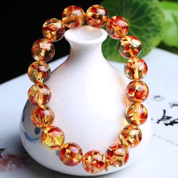 

beaded, strands natural baltic amber elastic bracelet women men flower ambers beads beaded amulet bracelets fine jewelry for girlfriend mom, Black