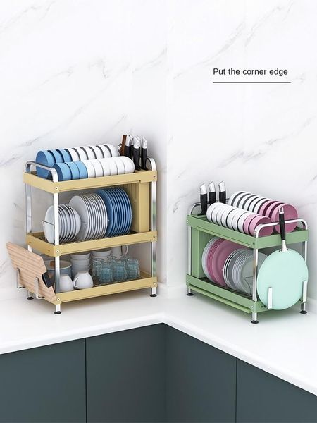 

stainless steel dish rack draining kitchen storage 3-layer bowl chopsticks utensils box bottles & jars