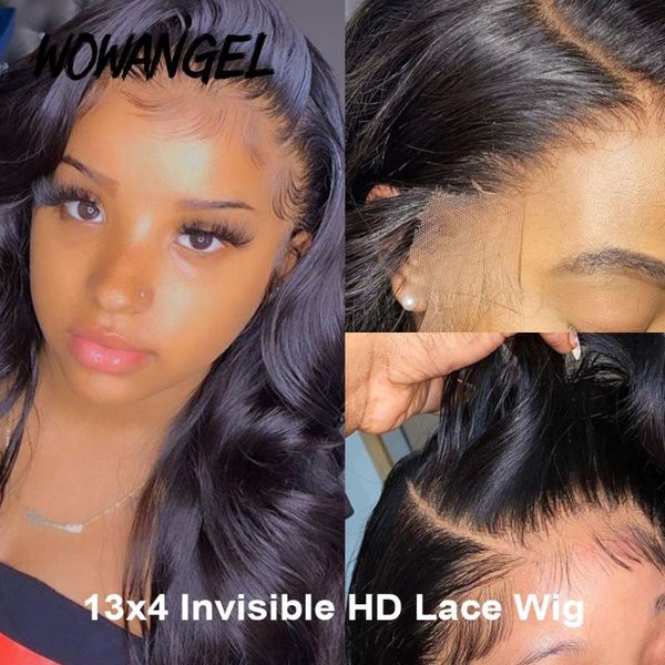

lace wigs 34 inches 13x4 real invisible full frontal wig body wave hd transparent human hair 5x5 pre plucked, Black;brown