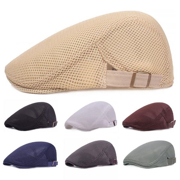 

summer men women casual beret hat fashion flat cap sboy style gatsby adjustable breathable mesh caps brand visors, Blue;gray