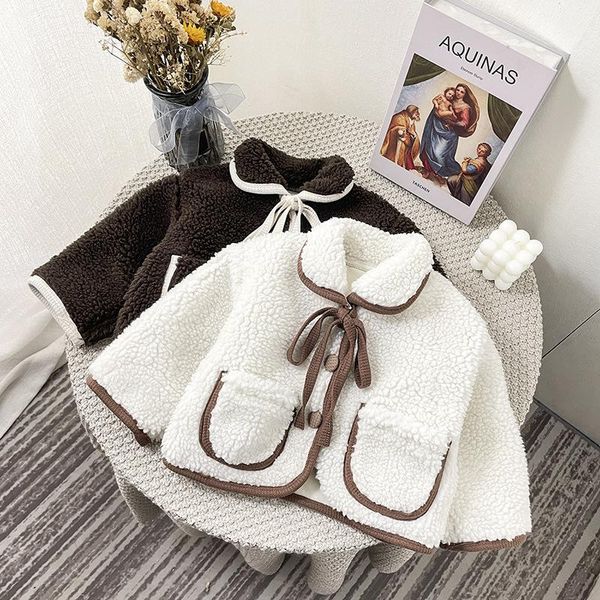 

down coat infant girls autumn winter cute solid cardigan toddler kids fashion lace edge cotton jacket children warm long sleeve clothes, Blue;gray