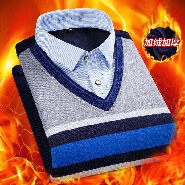 

men's casual shirts 2021 warm sweater clothing pullover winter, White;black