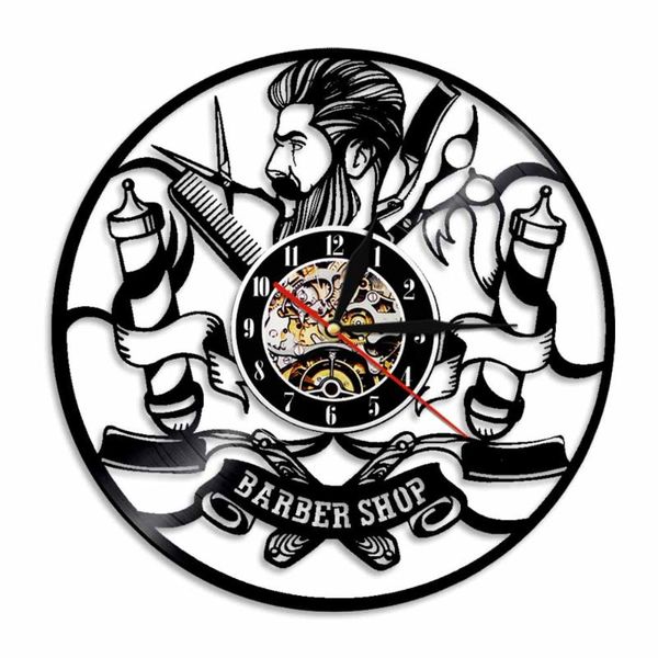 

barber shop wall decor hairdresser silhouette shadow decorative clock 12"quatz silent record hanging watch clocks