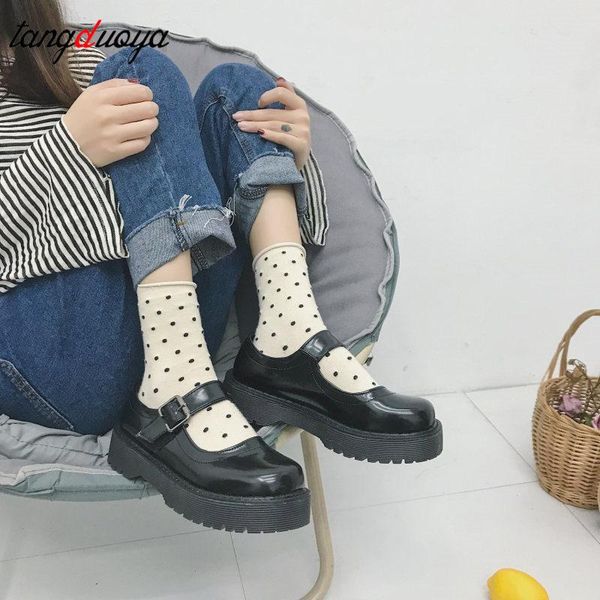 

dress shoes japanese lolita round head waterproof platform black college women wedges leather lady pumps cosplay