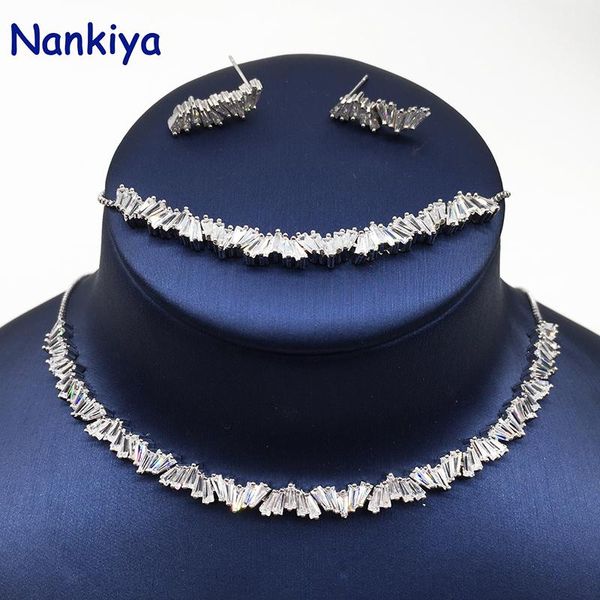 

earrings & necklace nankiya brilliant cubic zirconia wedding bridal set adjustable bracelet earring for promotion nc449, Silver