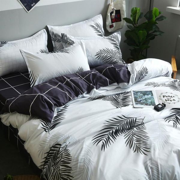 

bedding sets nordic style aloe cotton material home textile white and black maple banana leaf 3/4pcs sheet quilt cover oceania