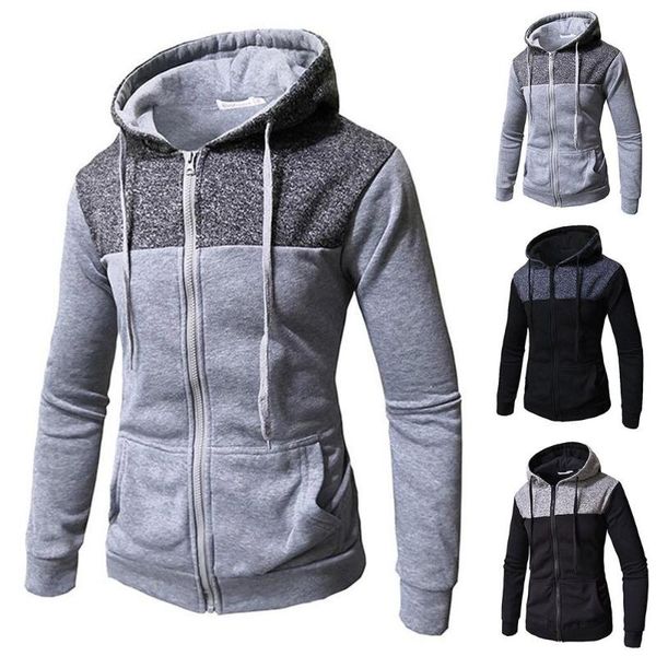 

men's hoodies & sweatshirts mens color block zipper hoodie sweater long sleeve jumper casual hooded pullover sweatshirt jackets, Black