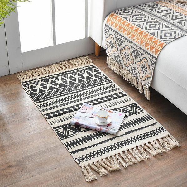 

mmermind bohemian floor mat geometric carpet for living room cotton linen hand rugs bedroom soft with tassels po44* carpets