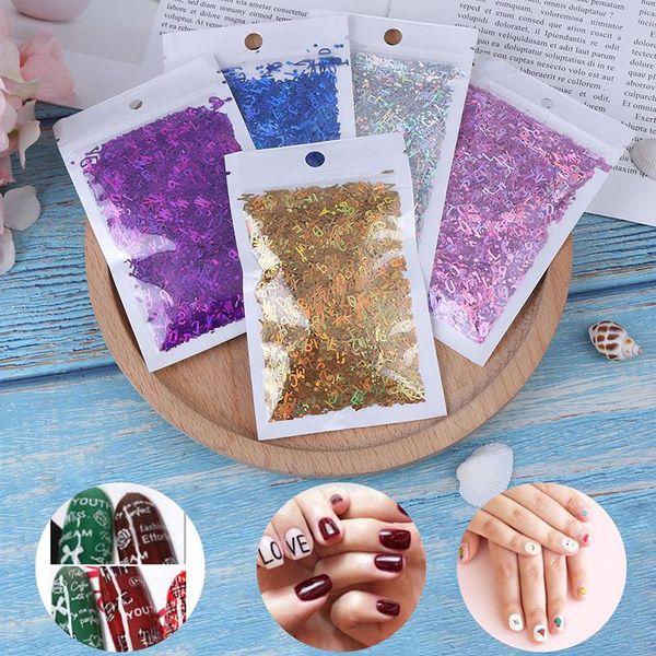 

nail glitter 10g/bag mixed laser letter shape sequins flakes manicure art sequin decoration, Silver;gold