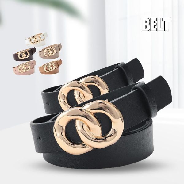 

belts 105cm pu leather for women double ring buckle design lady punch-decorative belt pants jeans dress fs99, Black;brown