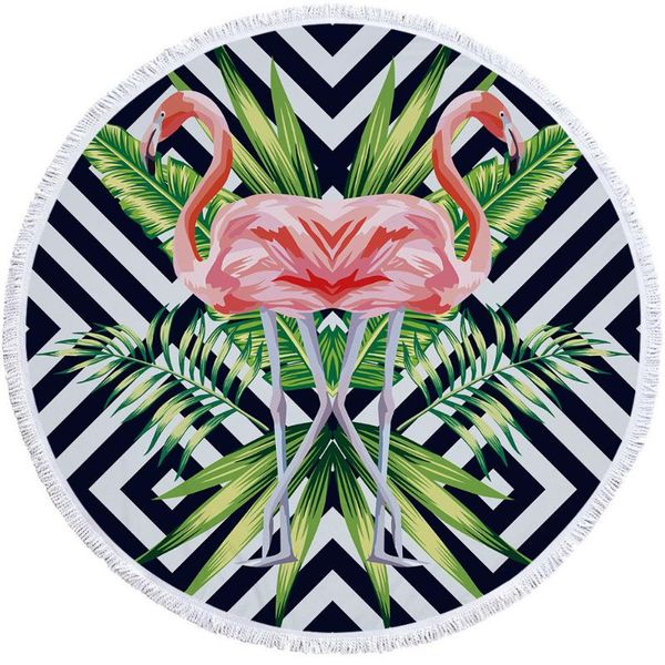 

towel summer tropical leaves green flamingo microfiber round beach with tassel oversized blanket serviette de plage