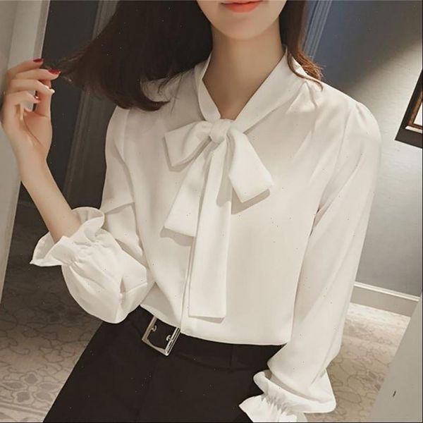 

chiffon bow slim elegant womens blouses office long sleeve fashion colthes, White