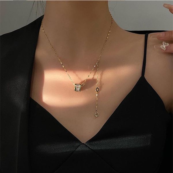 

chains allme stylish bling cz cubic zircon pendant necklace for women gold color thin chain roman letters brass necklaces jewellery, Silver