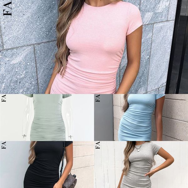 

fantoye ruched drawstring bodycon dress women short sleeve club party dress ladies solid skinny elegant dress summer 2020 x0521, Black;gray