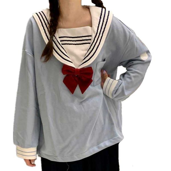 

women's hoodies & sweatshirts 2021 spring preppy style women bowknot tie jk hoodie oversized casual sailor collar sweatshirt harajuku k, Black