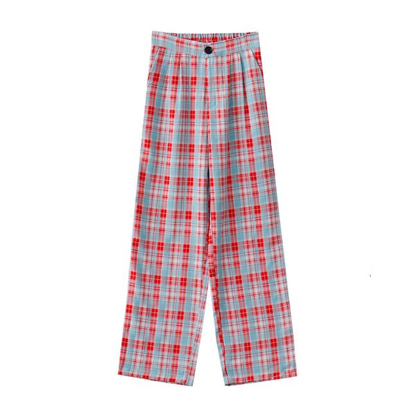 Pantaloni scozzesi da donna tasca elastica in vita nero bianco rosso blu casual streetwear P0044 210514