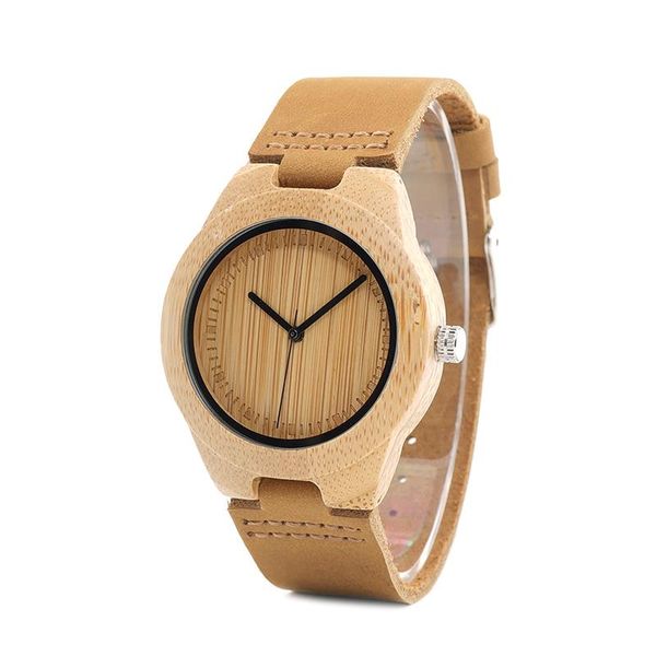 

wristwatches men watches women wooden bamboo watch ladies quartz lover's clock with leather strap as gif, Slivery;brown