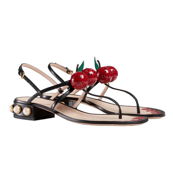 Salto com miçangas Sandália Gladiadora Moda Feminina Sapatos de Verão Rosa Cute Cherry Sandálias de Praia Mujer