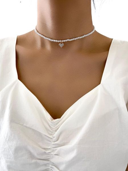 

chokers stillgirl one piece vintage pearl gold heart pendant necklace for women kpop crystal female y2k fashion choker jewelry collares, Golden;silver