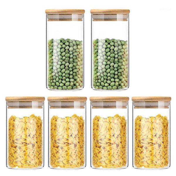 

storage bottles & jars sealed food bottle glass with lid, 6pcs, for storing food, seeds, tea, coffee, candy