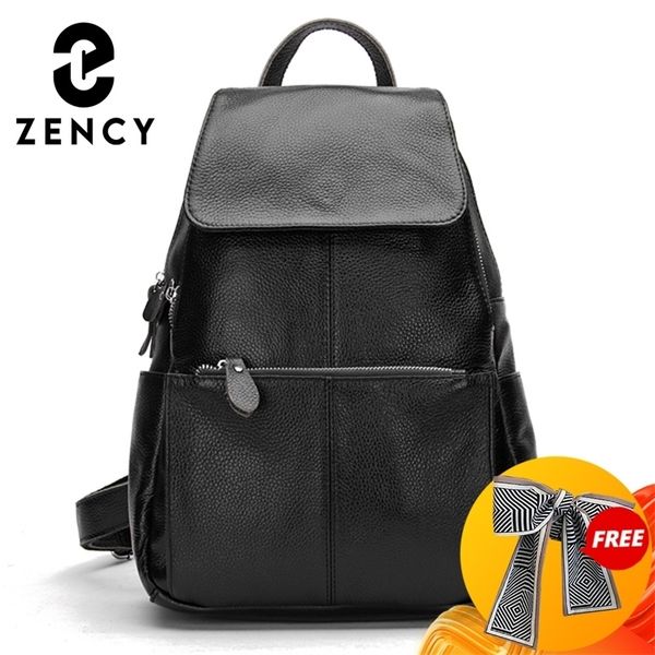 Zency Fashion Soft Genuine Leather Large Women Zaino di alta qualità A + Ladies Daily Casual Travel Bag Zaino Schoolbag Book 211025