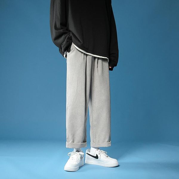 

men's pants gray/black/white corduroy fashion casual wide-leg men streetwear loose hip-hop straight mens trousers