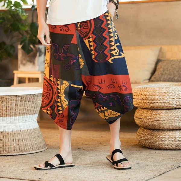 

summer retro harem pants plus size asian traditional style harajuku casual loose trousers printing fashion streetwear ethnic clothing, Red