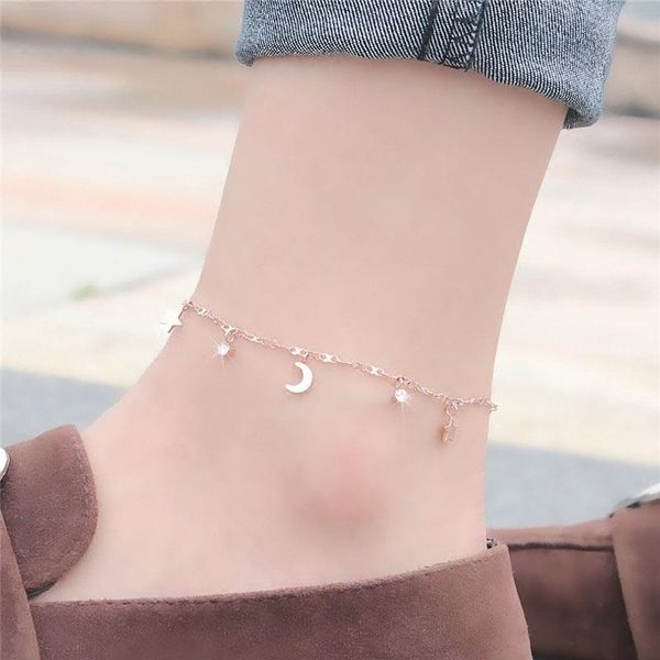 

anklets 18kgp rose gold color titanium steel moon star zirconia anklet fashion designer women 316l stainless jewelry (ga121), Red;blue